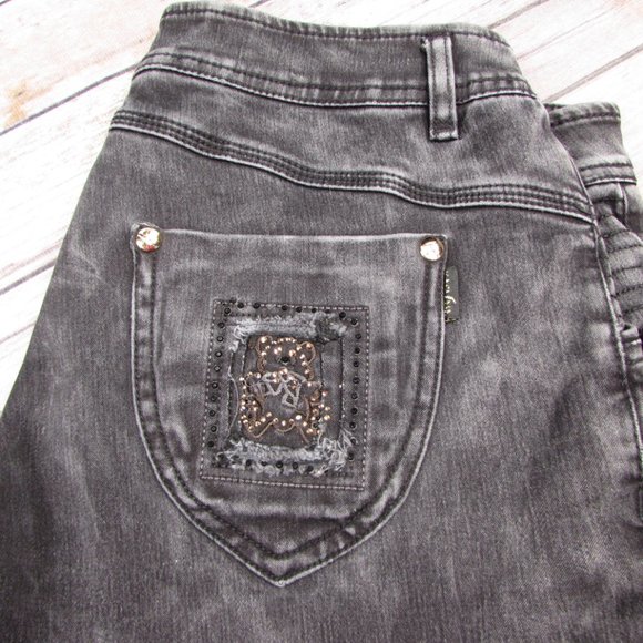 Kasuna Size 10 Gray Embellished Jeans Tapered Leg - Picture 2 of 13